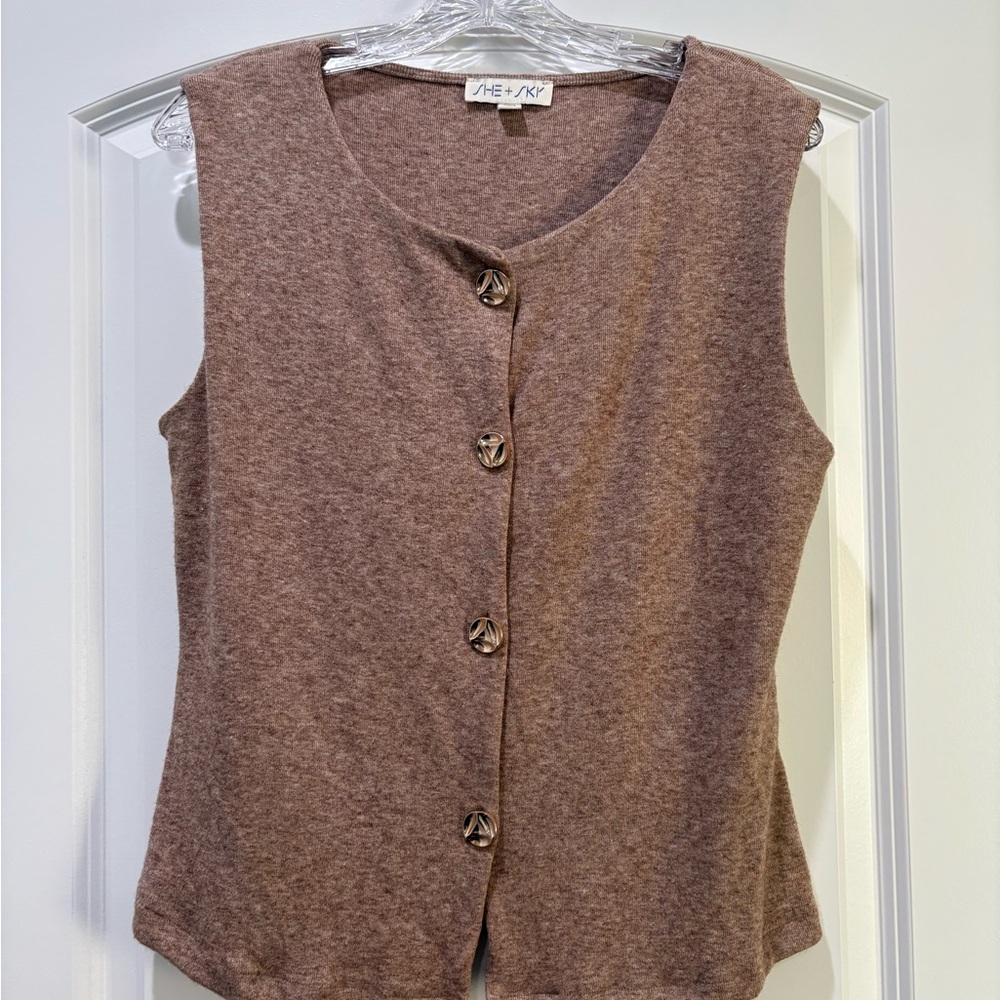 She + Sky Cocoa Button-Front Tank Top